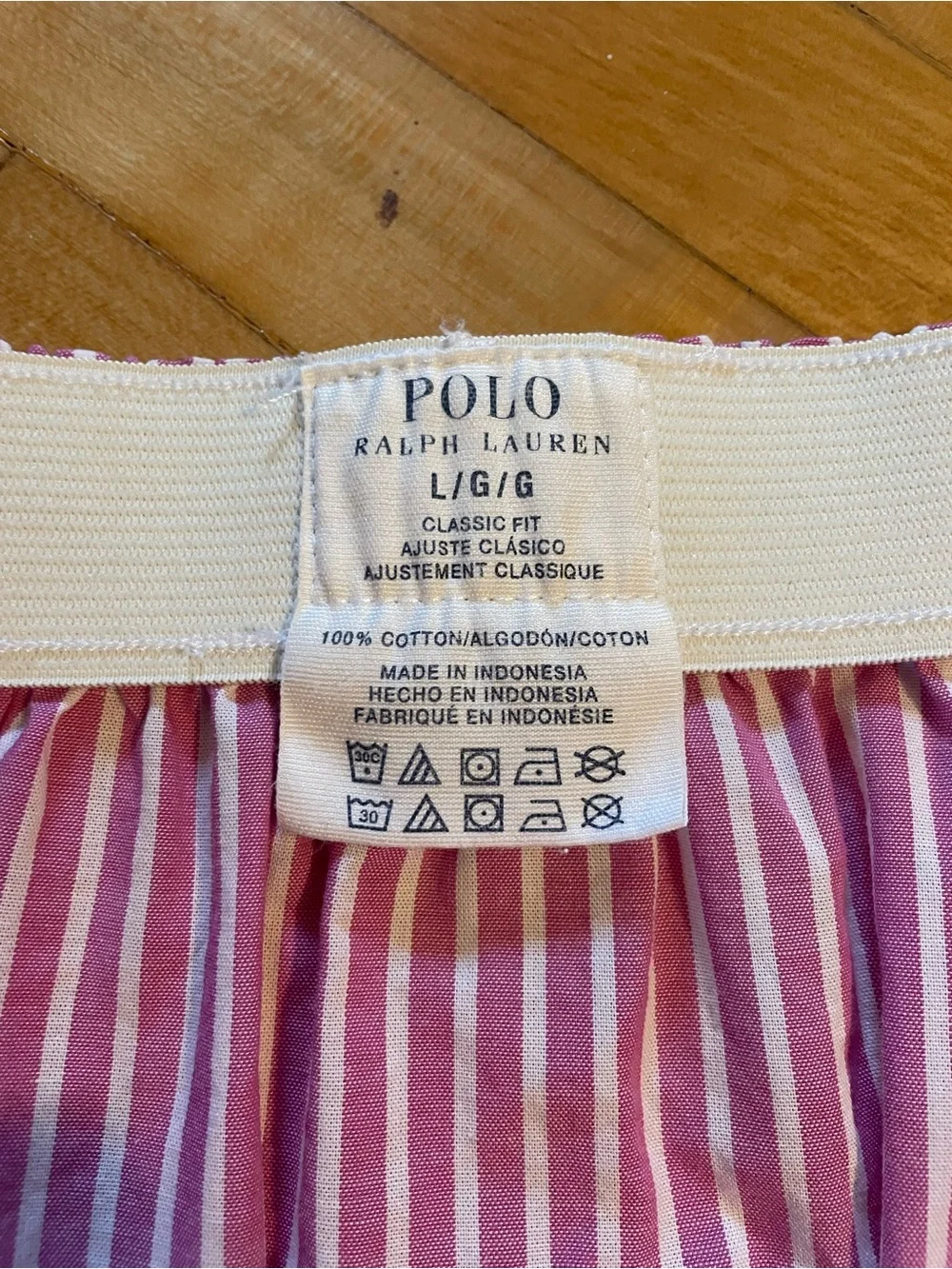 POLO RALPH LAUREN Boxer Shorts Sleep Loungewear Pink White Stripe Unisex Large